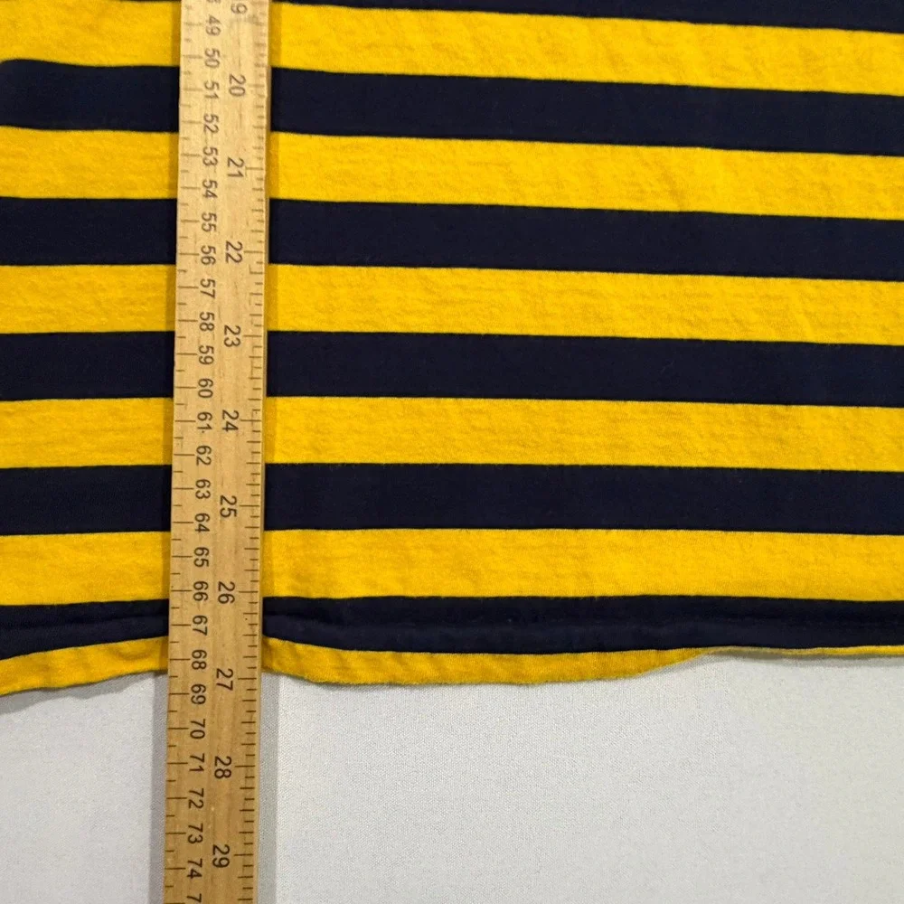 Polo Ralph Lauren T Shirt Mens Large L Yellow Navy Blue Striped Crewneck Skater